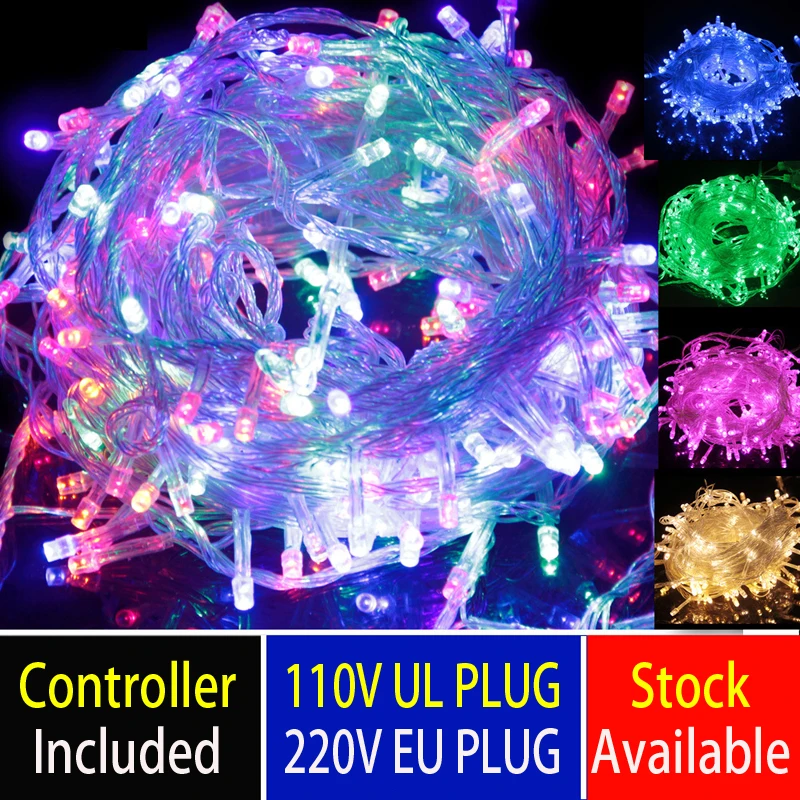 10m Christmas string EU plug UL plug led strip 100 led / m color light