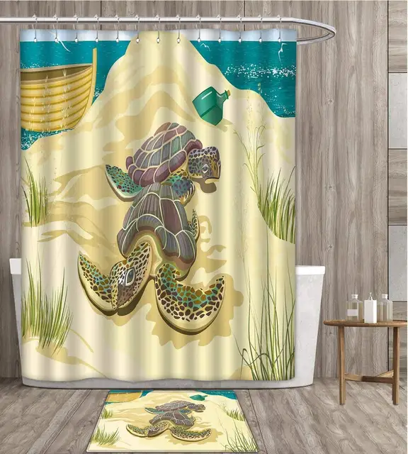 Turtle Shower Curtain Sets Bathroom Illustration of Two ...