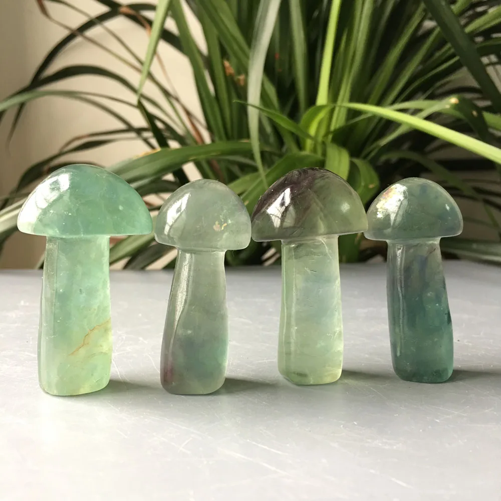 

1pcs Pretty and lovely crystal Manual sculpture Natural green fluorite small mushroom for sale