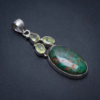 

Natural Chrysocolla and Peridot Punk Style 925 Sterling Silver Pendant 2 1/4" S1192