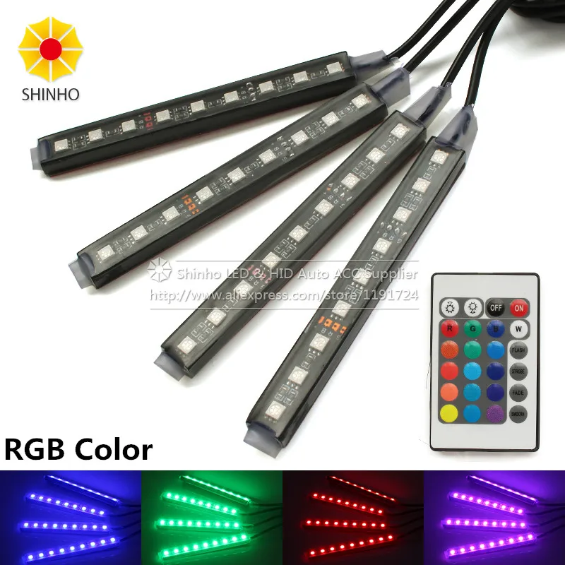 4X автомобильный RGB светодиодный светильник с регулировкой интерьера атмосферная