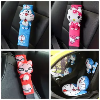 

1pair 22cm cartoon doraemon Crayon Shin-chan Sakura Momoko Ultraman fox car safety belt cover Vehicle stuffed toy