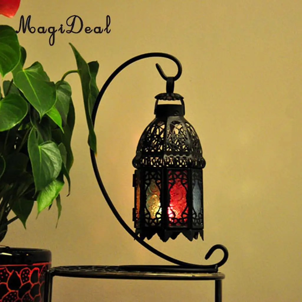 MagiDeal Марокканская настенная цветная стеклянная лампа фонарь чайный светильник подсвечник, украшения для дома Декор для свадебной вечеринки