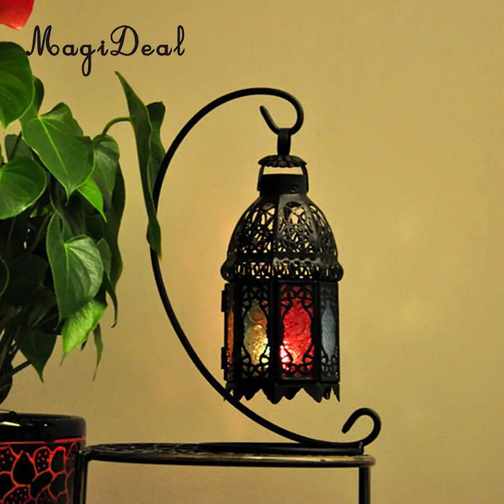 MagiDeal Moroccan Wall Hanging Colorful Glass Lamp Lantern Tea Light Candle Holder, Home Decorations Wedding Party Decor