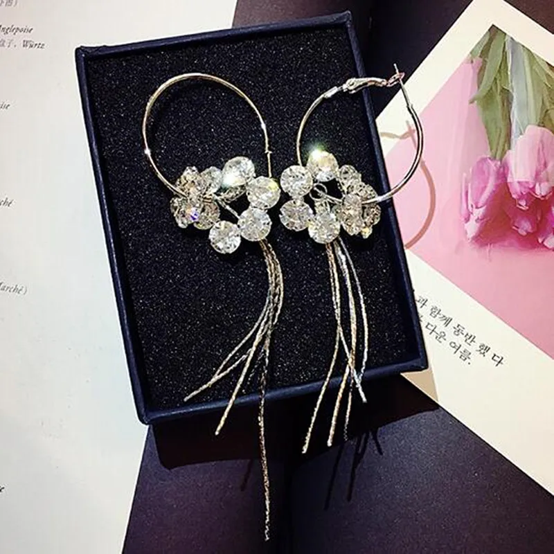 FYUAN Fashion Korean Style Big Round Hoop Earrings Long Tassel Earring