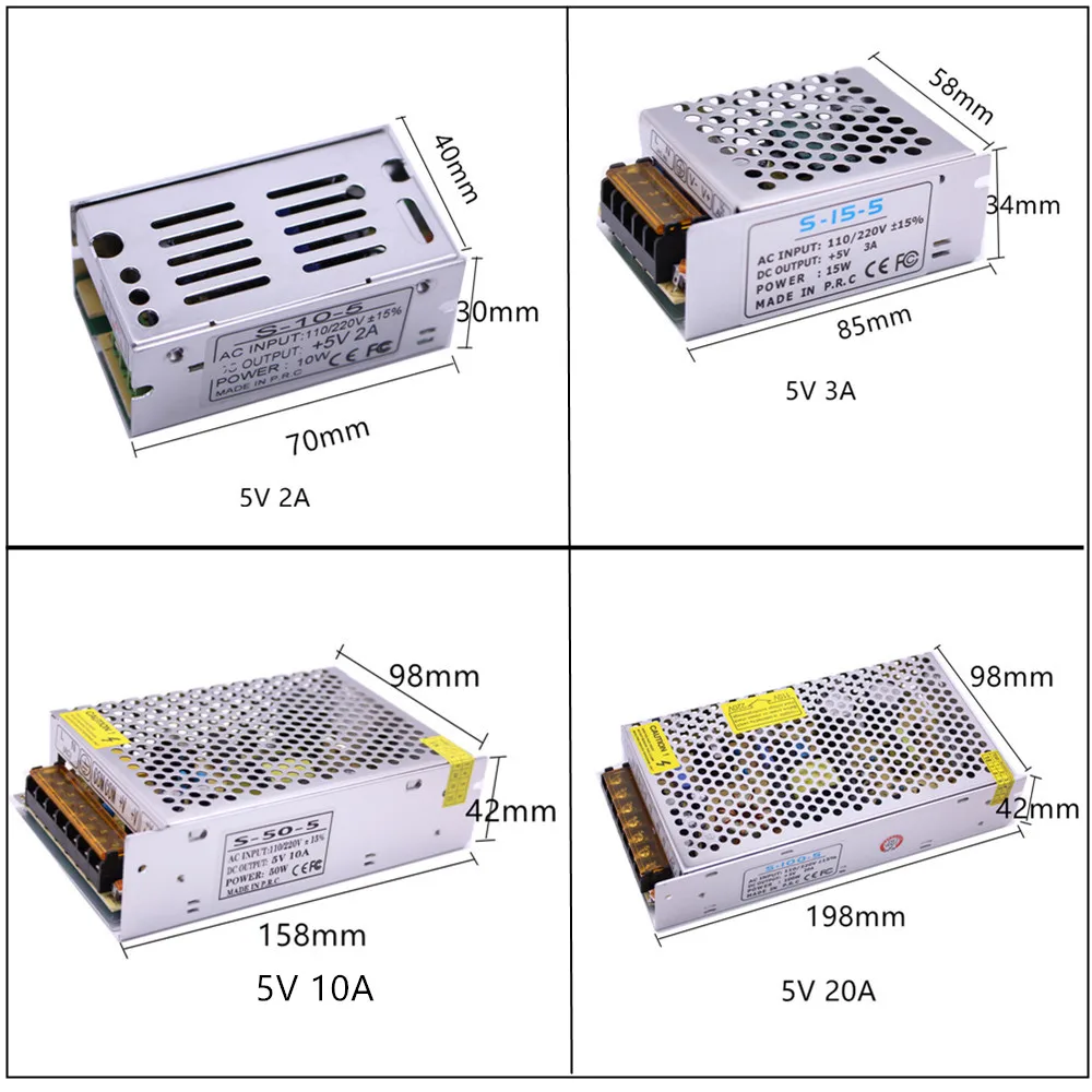 5V 2A/3A/4A/10A/20A/30A/40A/60A алюминиевый трансформатор переменного тока 100 V-240 V источник питания для светодиодной ленты WS2812B/APA102