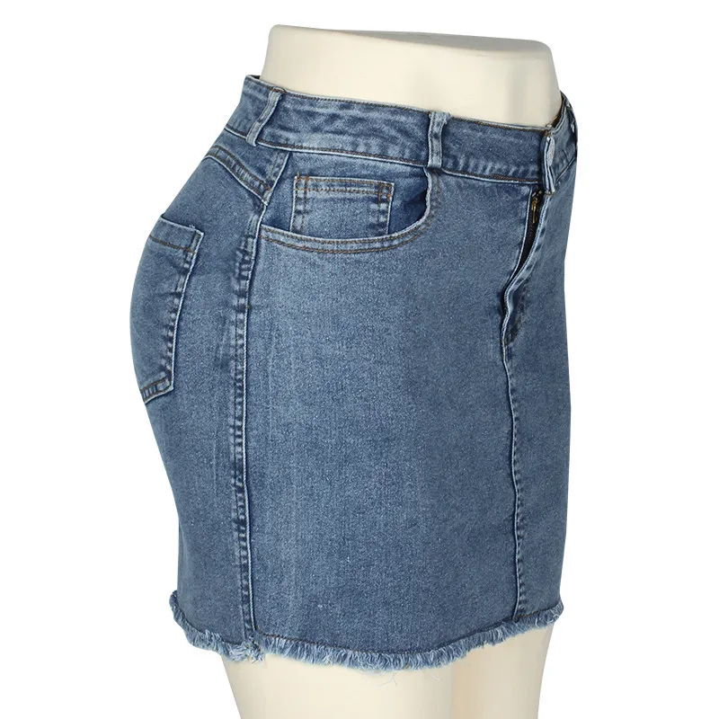 Chrleisure летние джинсовые юбки с высокой талией женские Новые облегающие джинсовые юбки женские короткие юбки с карманами 4 вида цветов - Цвет: Light blue