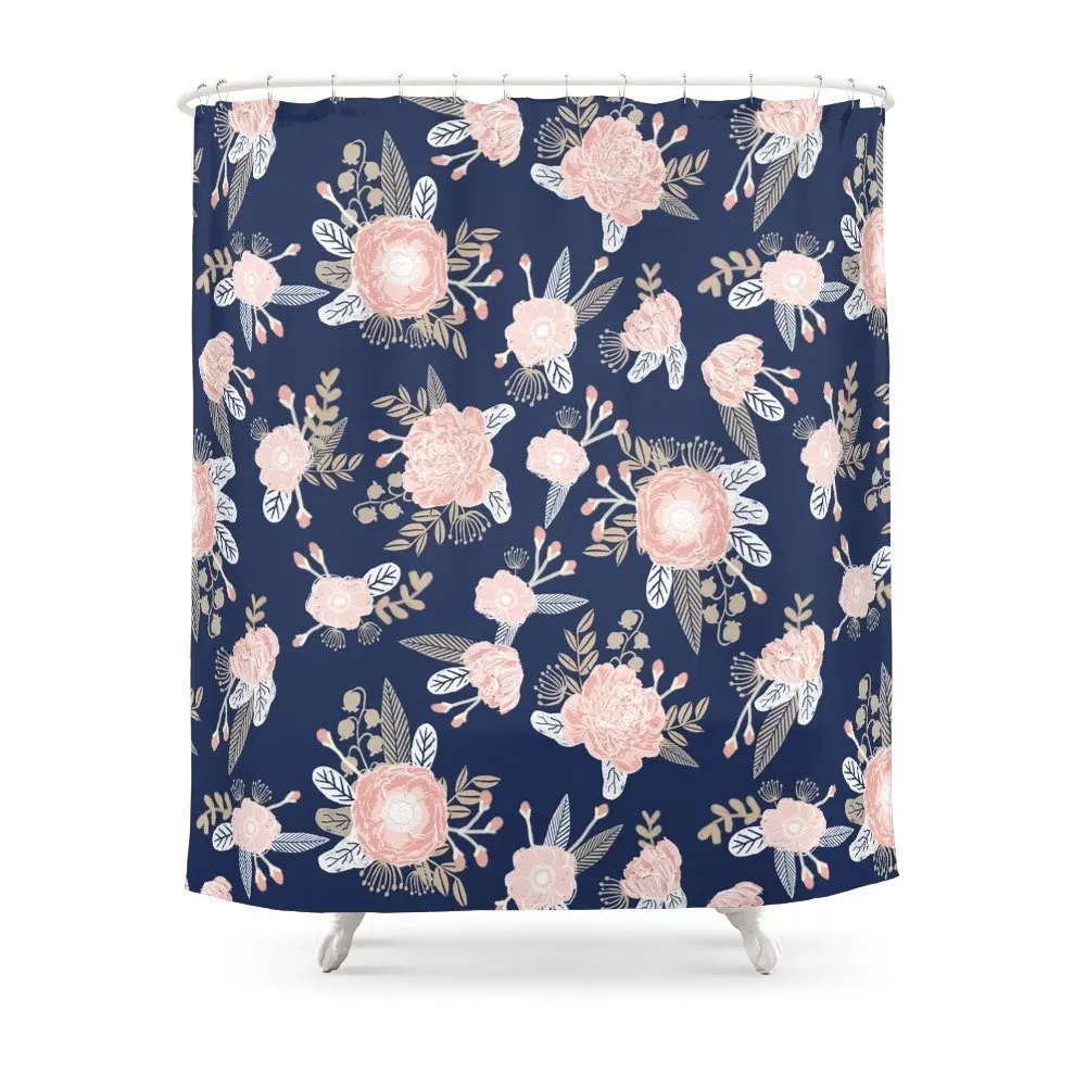 Floral Bouquet Pastel Navy Pink Florals Painted Painted Metallic Pattern Basic Minimal Pattern