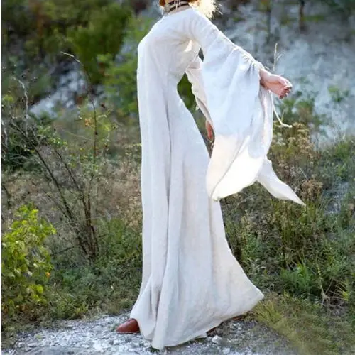 XXXXXL плюс размер Ренессанс длина до пола платье-сорочка костюм Гарб с длинными рукавами средневековая готика платье Косплей Костюм - Цвет: Белый