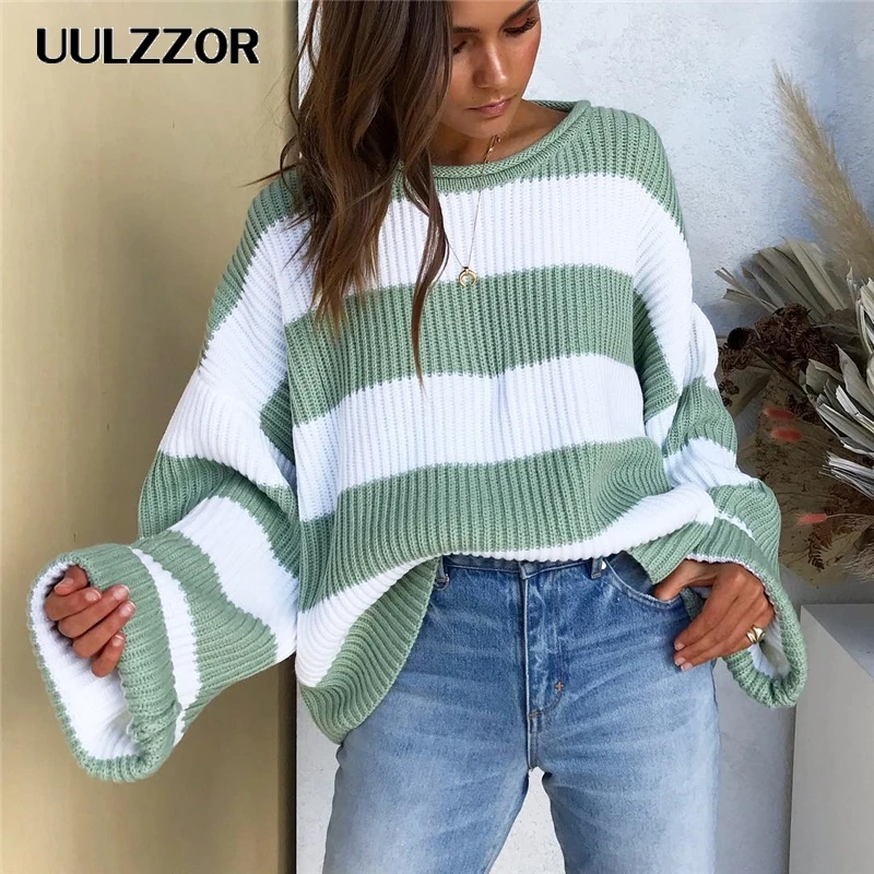 UULZZOR полосатые трикотажные свитера женские осенние брендовые элегантные