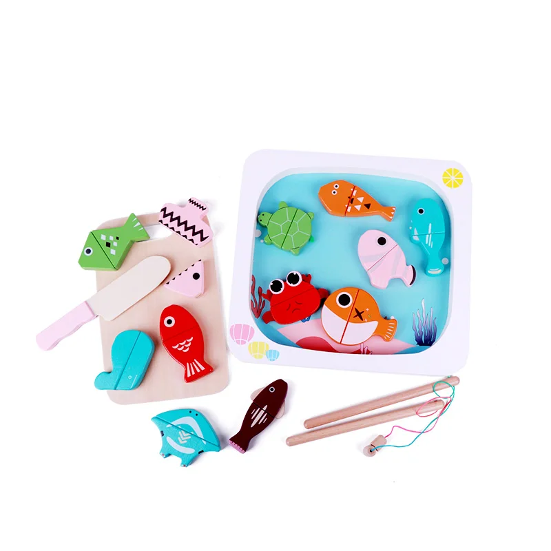 Деревянная Магнитная игра рыбалка головоломка игрушки для детей ясельного возраста дети развивающая рыба родитель-ребенок Интерактивная игрушка