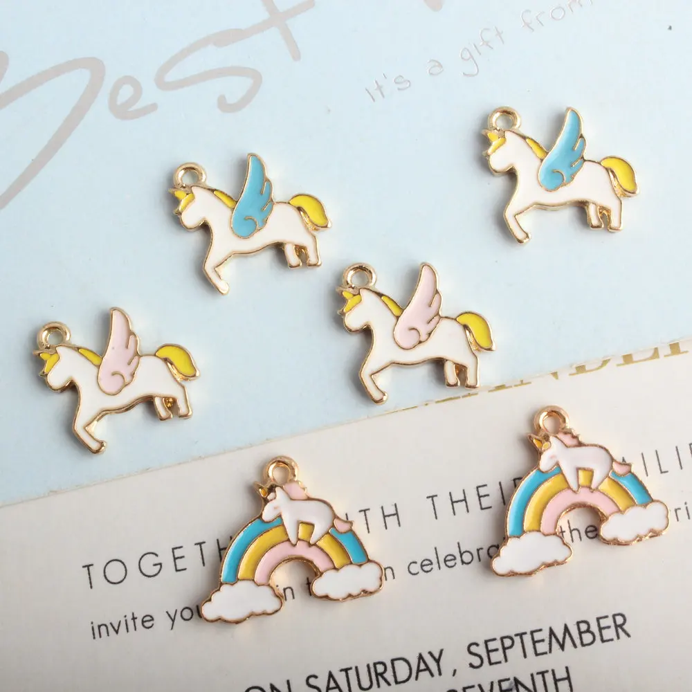 

New Arrival 10pcs Kawaii Animal Horse Pendant Charms Gold Tone Plated Alloy Enamel Cute Rainbow Earring Keyring Oil Drop Charms