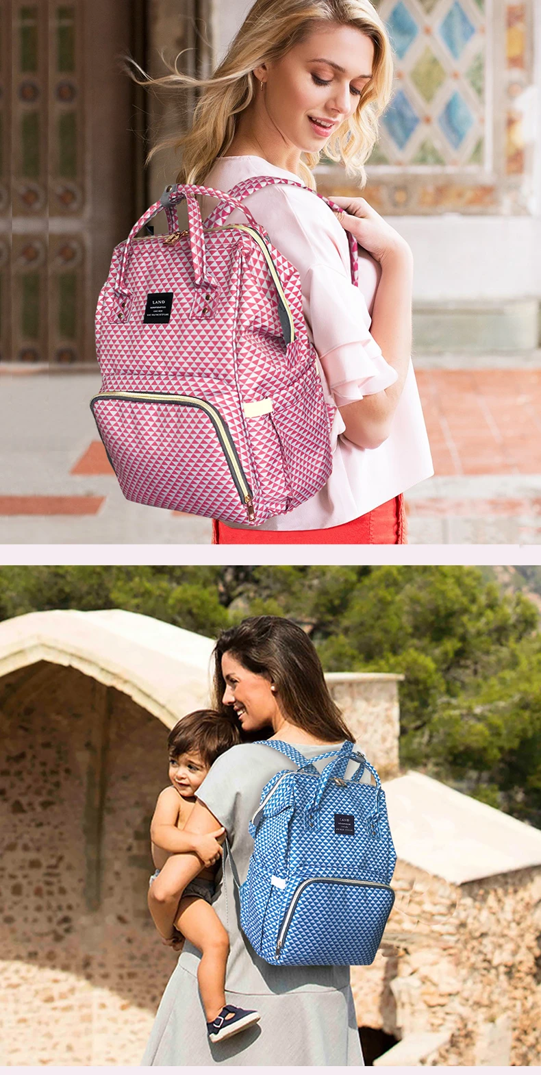 Серая полосатая сумка для мамы и ребенка, детская сумка для подгузников, большой рюкзак для путешествий, органайзер для подгузников, для ухода, мешок для прогулочной детской коляски