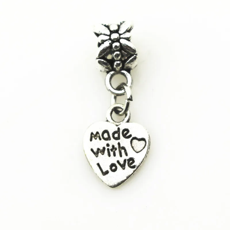 

50pcs Made with love Heart Charms Big Hole European Beads dangle charms diy fashion bracelets jewelry accessory Hanging Charm