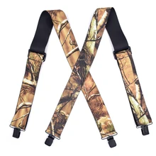 Suspensórios masculinos camuflagem estampado elástico tático x forma 4 preto clipes-em suspensórios comprimento correias ao ar livre