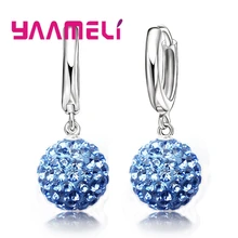 Gran oferta multicolores un par Plata de Ley 925 cristal austriaco Bola de discoteca pavé aro palanca trasera pendiente mujer joyería(China)