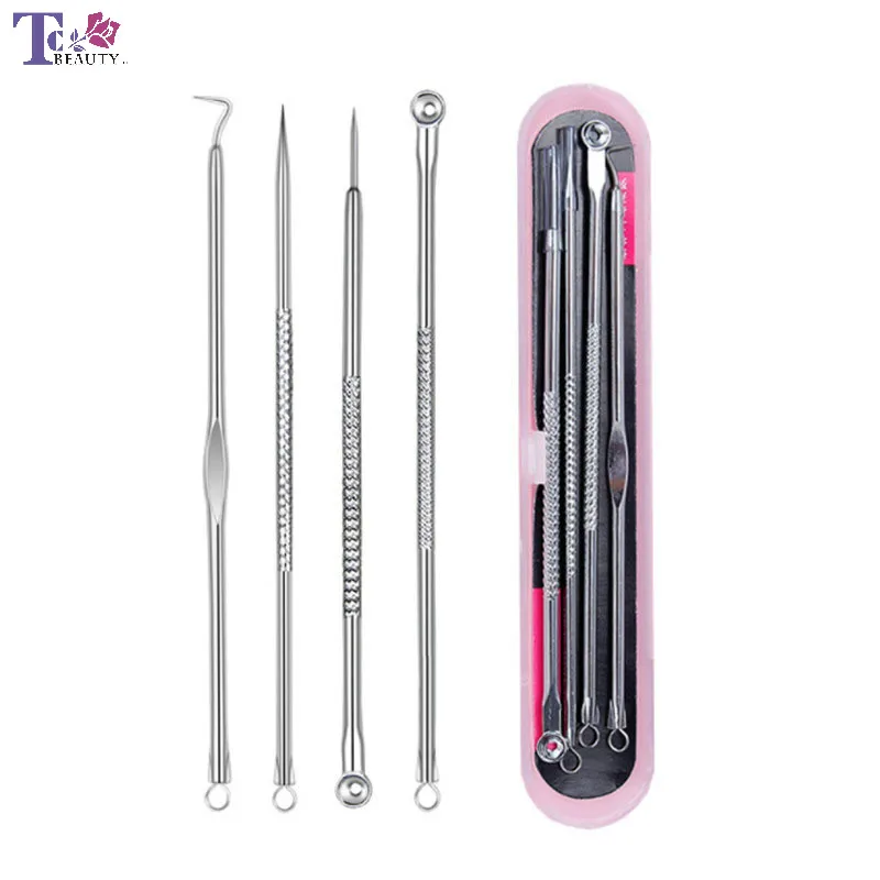 

4pcs Beauty Tools Acne Needle Black Stitch Stainless Steel Removal Needles Face Skin Care Clip Pimple Tweezer Comedone Extractor