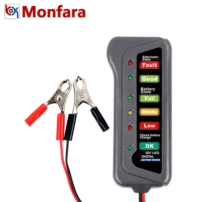 

6 LED Display 12V Car Motorcycle Battery Tester Analyzer Alternator Charge Starting State Motor 12 V Volt Auto GEL AGM Lead-Acid