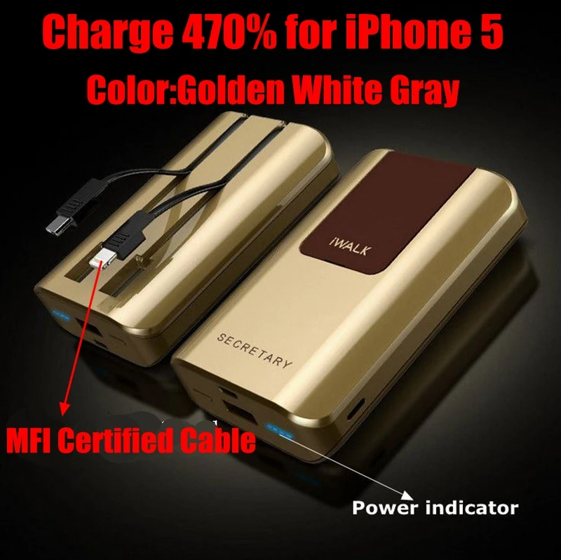 iWalk Power Bank 10000MAH 10000 mah Powerbank 5V 2.4A with MFI and Micro usb cable for iPhone 7 6 6s 5 5s Samsung LG Universal