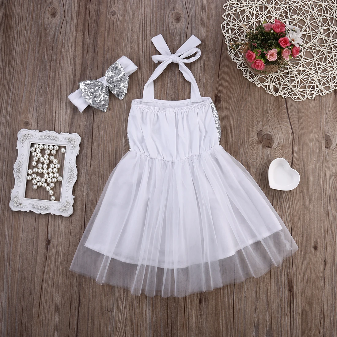 Платья для новорожденных девочек пышное свадебное платье из тюля для девочек+ летняя одежда с блестками для маленьких девочек