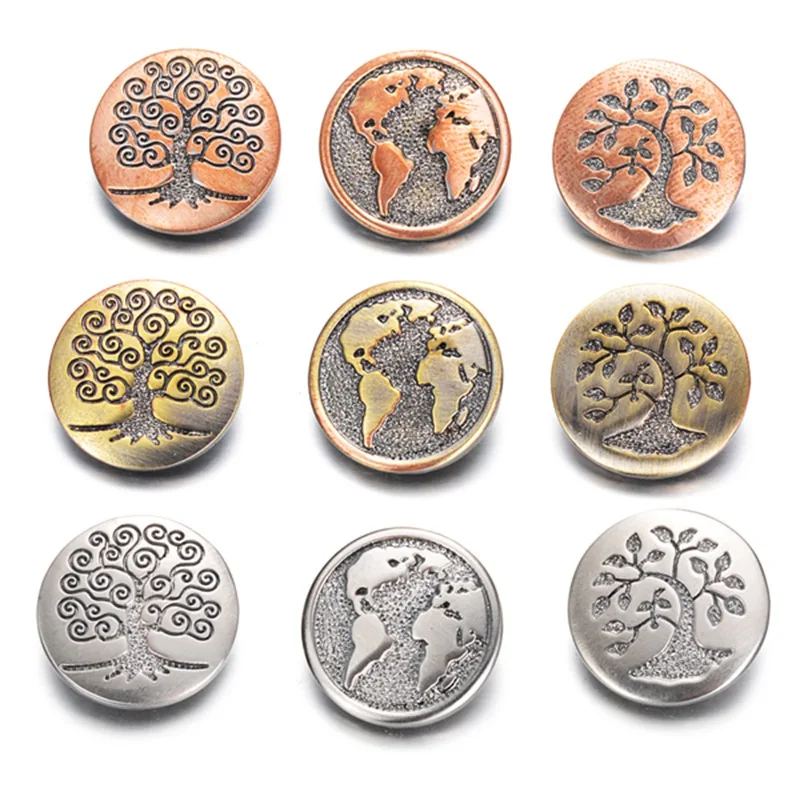 

10pcs/lot 18mm Snap Charms Tree Of Life Design Antique Brass Vintage Snap button fit Ginger Snap jewelry DIY Accessories Vn-2027