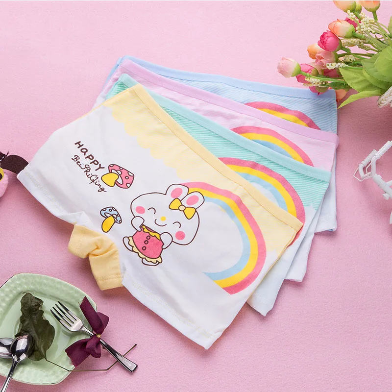 

4pcs/lot Baby Kids Panties Cotton New Fashion Cartoon Rainbow Rabbit printed girls Briefs Boxer Underwear Training pants Boxers