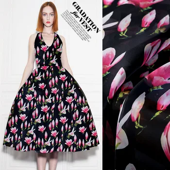 

Pink magnolia printing silk organza satin fabric crisp silk fabric for dress chinese silk fabric wholesale fabric silk organza