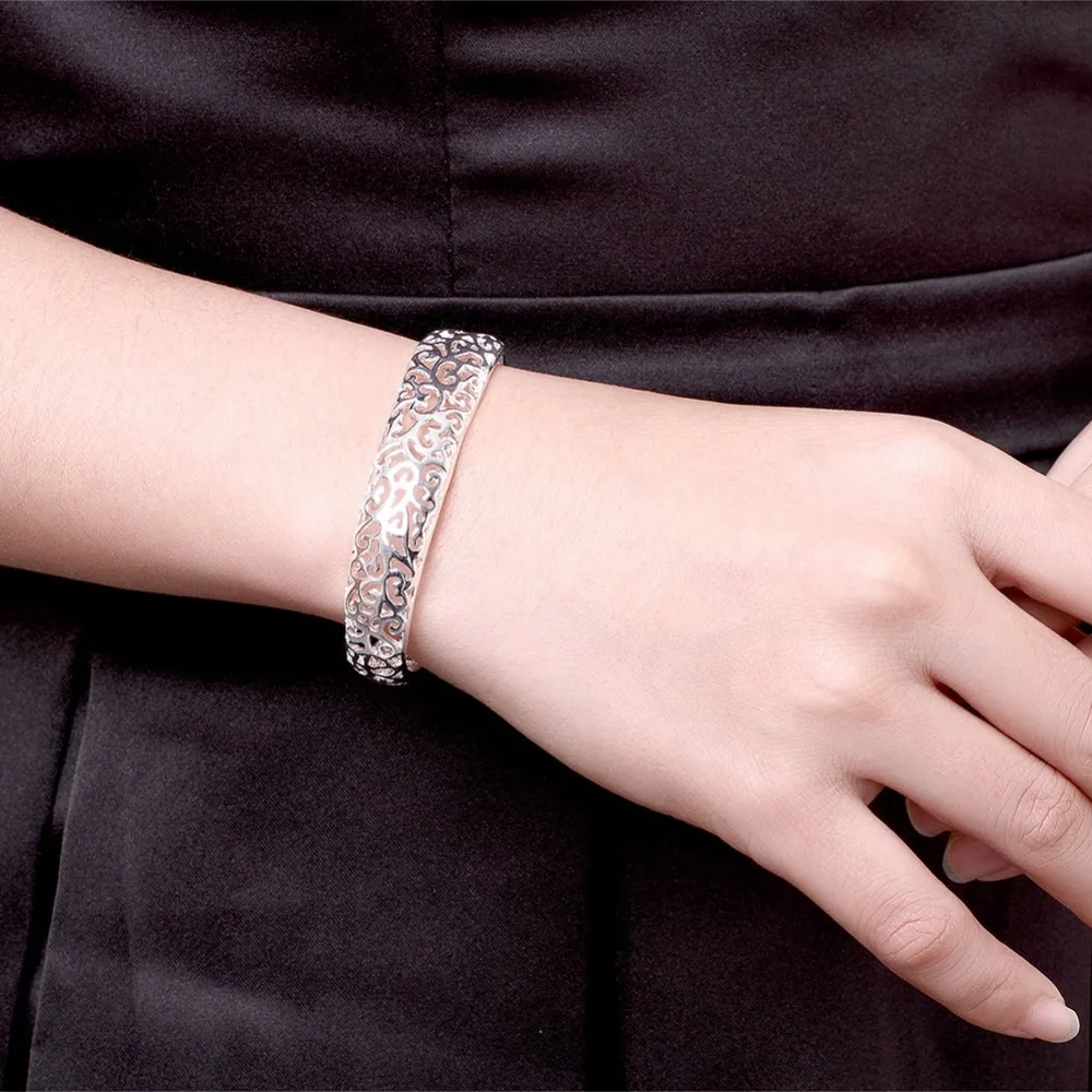 Серебряный открытый небольшой мешок полый браслет простой браслет цепочка Настоящее серебро 925 пробы серебряные украшения-шармы браслет для женщин подарок