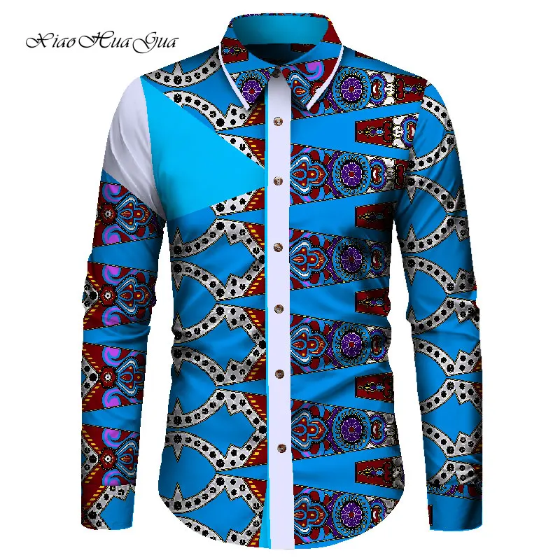 Модная мужская праздничная одежда с принтом в африканском стиле, одежда с символикой Анкары, топы с длинными рукавами, шитье батиком, рубашки WYN913