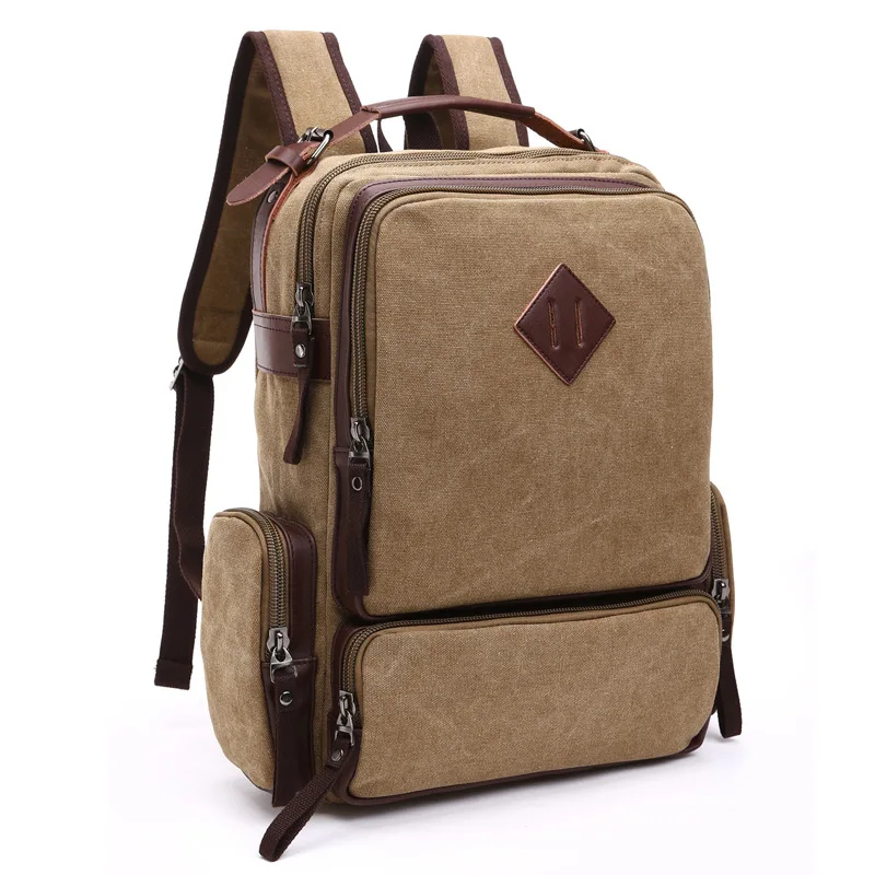 

Men Capacity Canvas Leather Backpack for Teenager Multifunction Travel Schoolbags Laptop&computer Michila Bookbags Sac Enfant