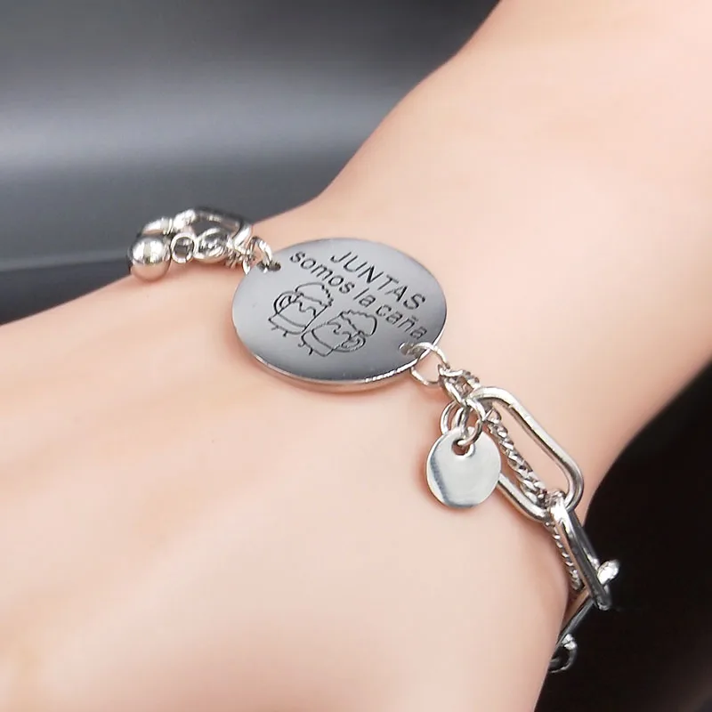 juntas aomos la cana Stainless Steel Bracelet Charm Best Friend Silver Color Chain Bracelet Jewelry pulseira feminina B1843