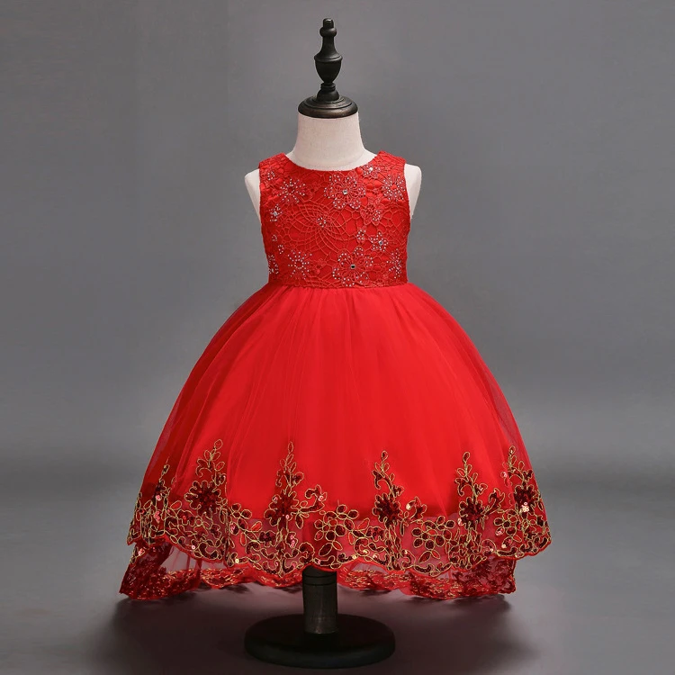 

Flower Girl Dresses for Weddings Red Big Bow Butterfly Embroidery Prom Kids Princess Tailing Pageant Evening Gown Summer 2018