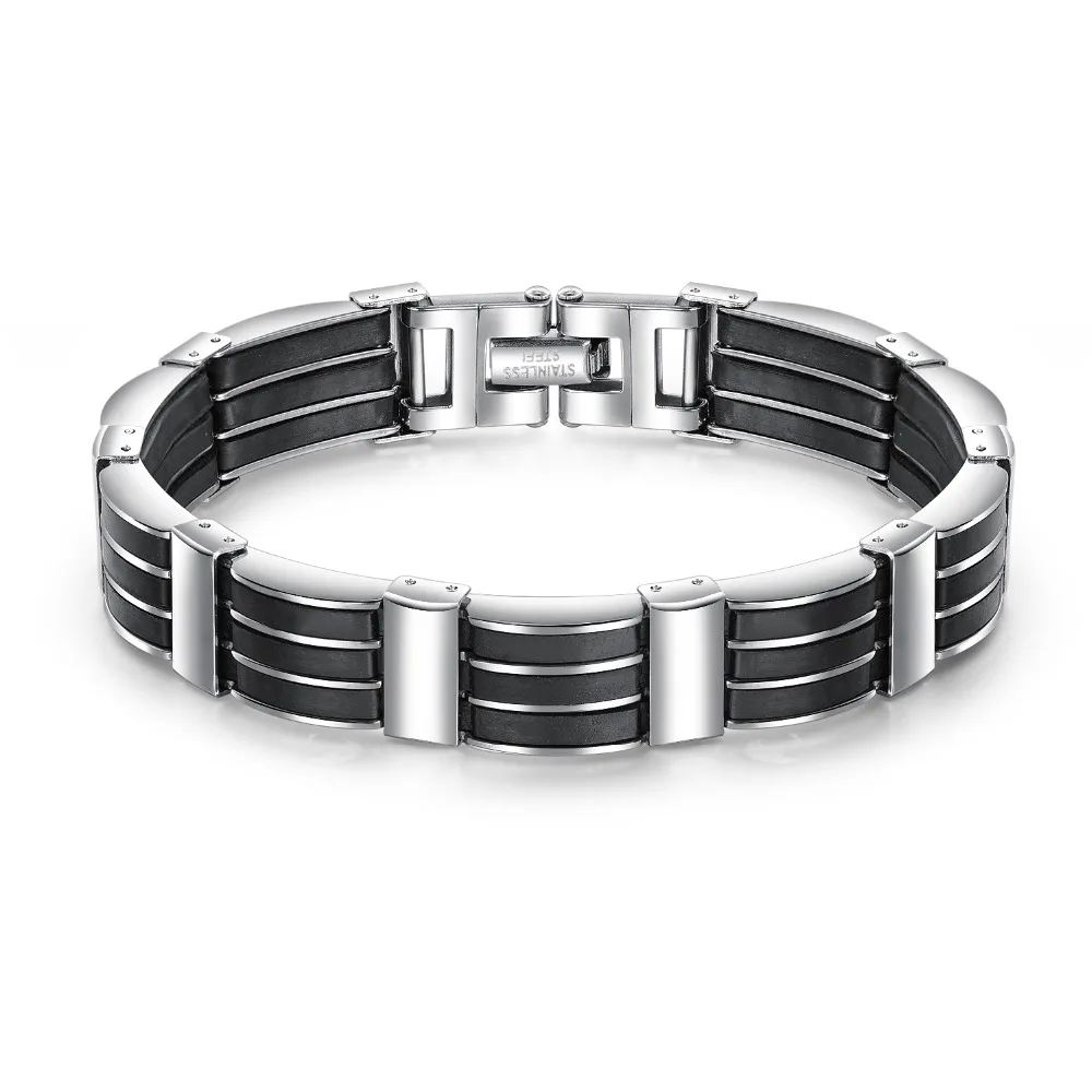 

2018 New Fashion White And Black Color Bracelets Simple Stainless Steel Interval Silicone Charm Bracelets For Men Jewelry SL065