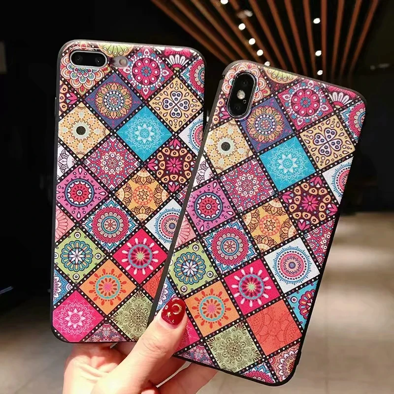 

3D Relief TPU Case For Xiaomi 5X 6X A1 A2 Mix 2S Mi 8 Redmi Note 5 Pro Note 6 Square Plaid Flowers Soft Silicone Cover Case