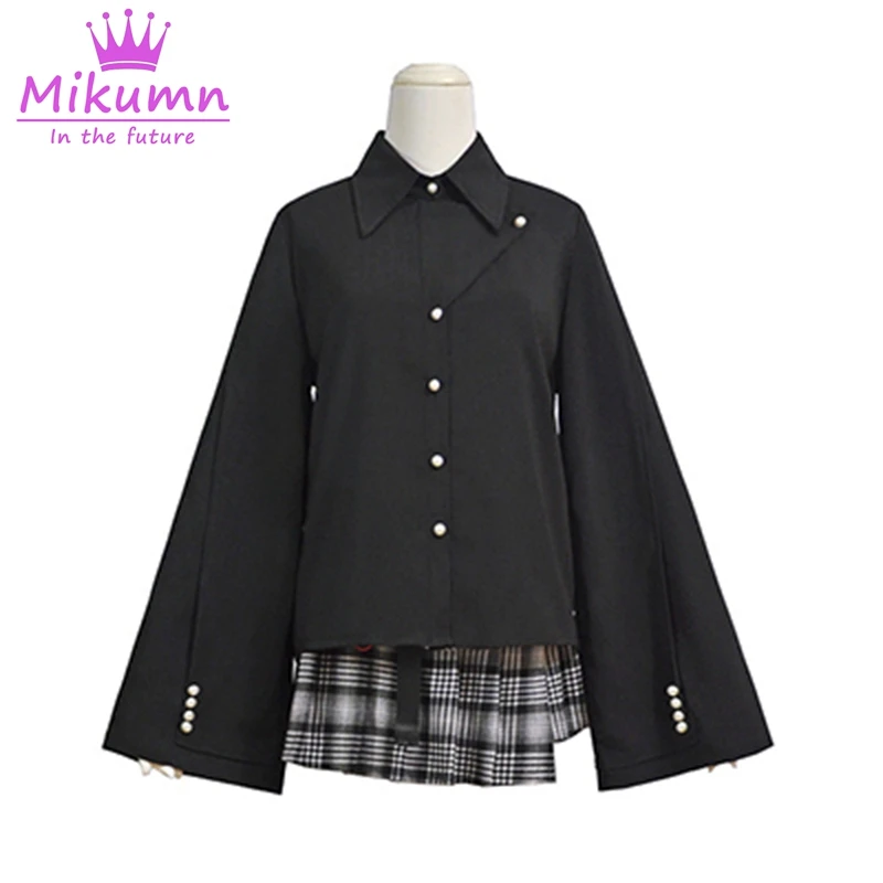 Белый черный Винтаж Лолита с длинным рукавом шифон рубашки Harajuku панк для женщин элегантные Blusas женский Готический блузка - Цвет: Черный