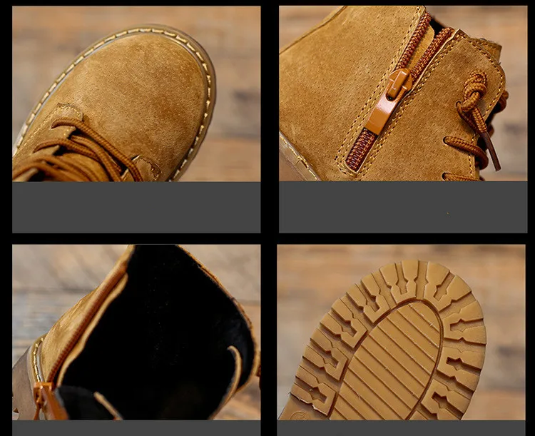 Зимние ботинки из натуральной кожи для мальчиков и девочек; Ботинки martin с молнией сбоку; теплые хлопковые ботинки в стиле ретро