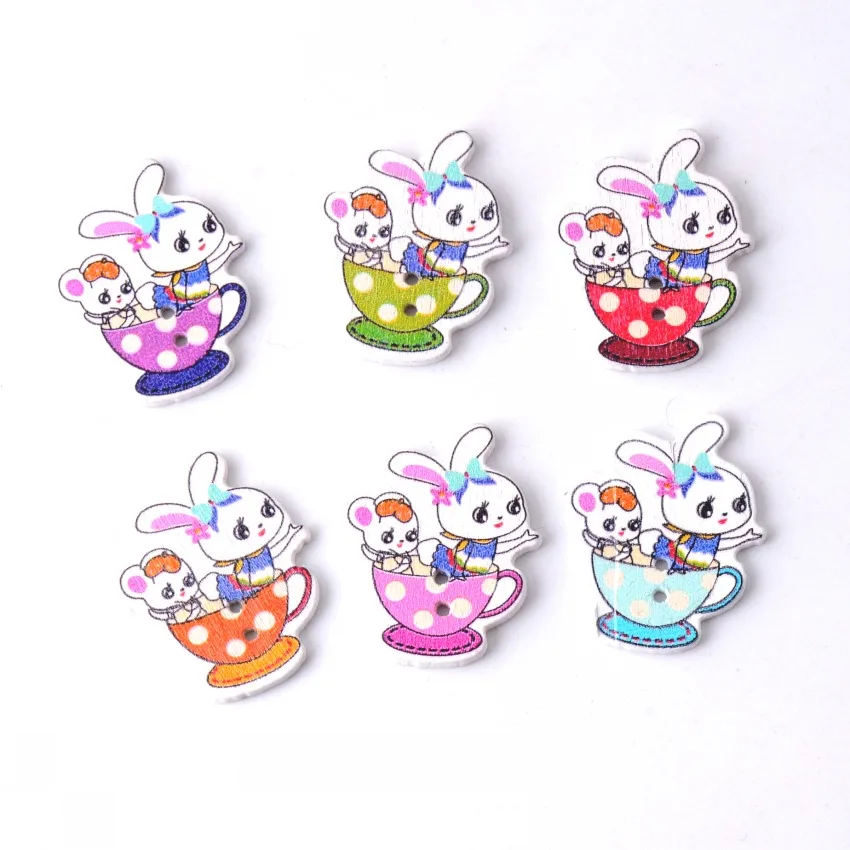 

Free shipping -Hot New Random 50pcs Mixed 2 Holes Cartoons Rabbit Wood Buttons Sewing Buttons Scrapbooking 31x25mm J2296