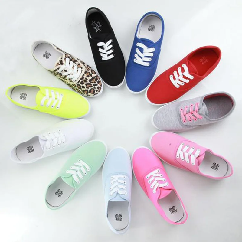 

Women Canvas Shoes Lace Up Casual Shoes Woman Flats White Shoes Candy Color Breathable shoes Ladies Espadrilles Big Size 35-42