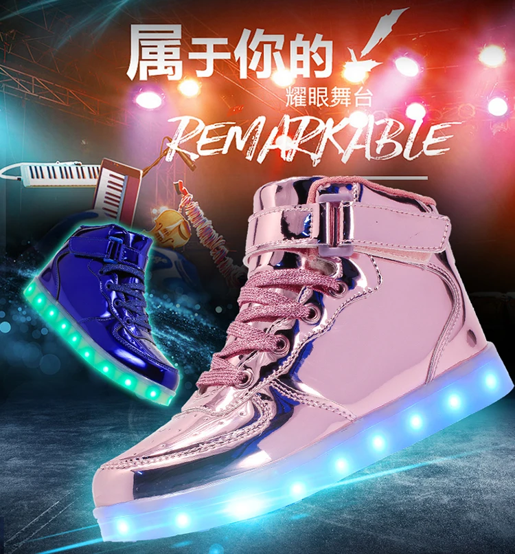 Como a Nossa Conduziu a Iluminação Rosa Quente Casa Nova Carregador Usb Sapatos Meninos Meninas Sapatilhas Crianças Brilhante Iluminado Luminosa Sneaker 25-39 4 High Quality Mamãe e Bebê