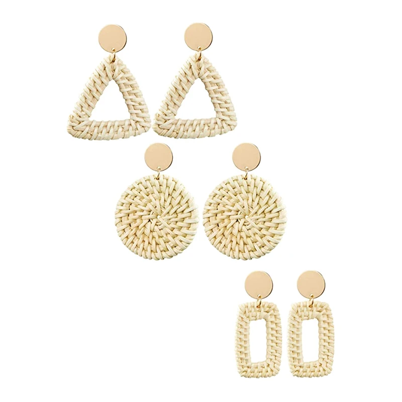 

Geometric Rattan Earrings Woven Handmade Straw Earrings Wicker Braid Earrings