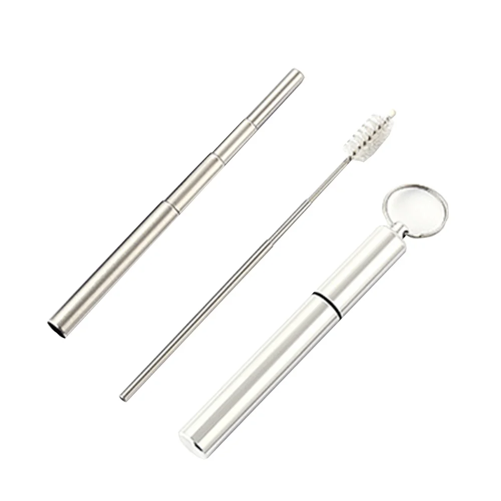 

Foldable Straw Silver Reusable Stainless Steel Straw Drinking Tubules + Metal Tube Foldable Clean Brush Bar Accessories