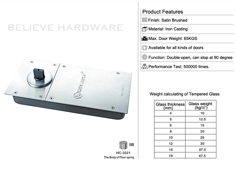 65Kgs нагрузки Ёмкость весна пола Гидравлический буфера двойного действия нижний шарнир для Стекло дверная установка HC-3021