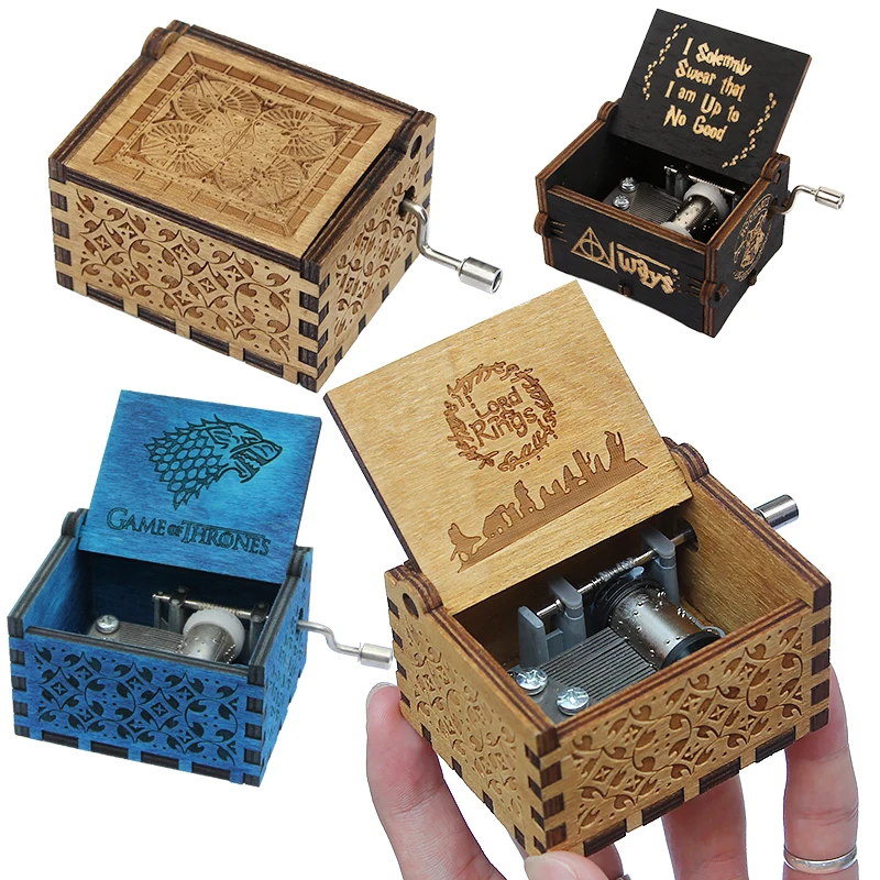 Manivela caja de música de Juego de tronos antiguo de madera tallada cajas musicales Piratas del Caribe caja de musica Manivela caja de música de Juego de tronos antiguo de madera tallada cajas musicales Piratas del Caribe caja de musica