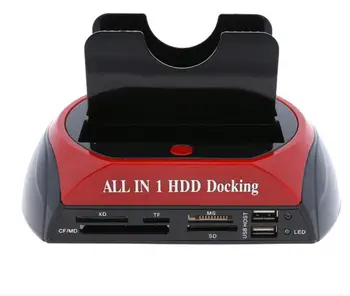 

External Dual Port HDD Docking Station Hub with USB Port Memory Card Slot IDE SATA Data Reader XD/TF/CF/MD/Micro SD Cardreader