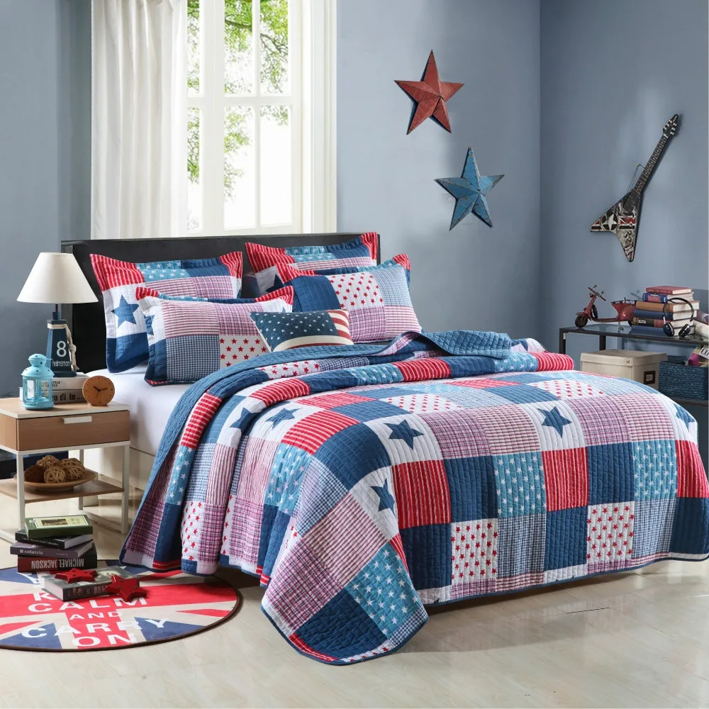 

CHAUSUB Children Cotton Quilt 2PC Quilted Coverlet Set Bedspread on the Bed Twin Size 3PCS Boy's Summer Blanket for Bed