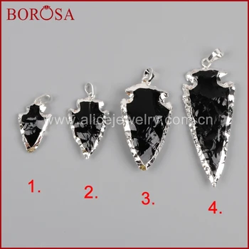 

BOROSA Black Obsidian druzy Pendant Bead Arrowhead Silver Color fashion Drusy Pendant Beads for DIY Necklace Jewelry S0503