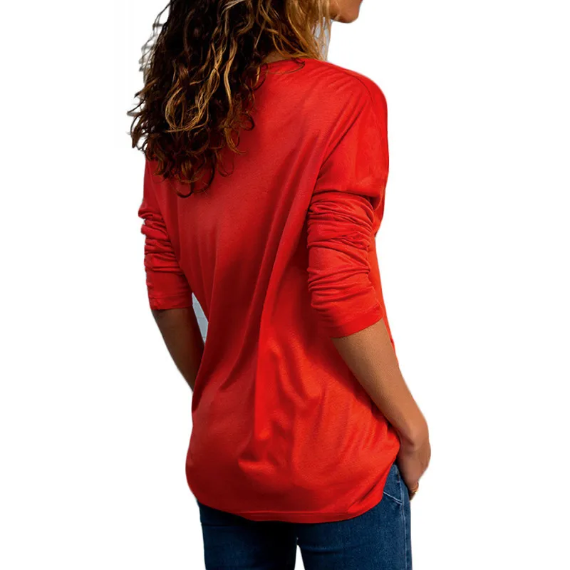 Rogi Осенняя Летняя женская рубашка с длинным рукавом Повседневная Базовая футболка с v-образным вырезом элегантная тонкая Офисная Женская рубашка