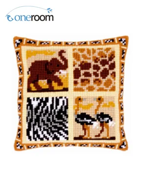 

n3TH CX0163 Animals 01 DIY Acrylic Yarn Embroidery Pillow Tapestry Canvas Cushion Front Cross Stitch Pillowcase