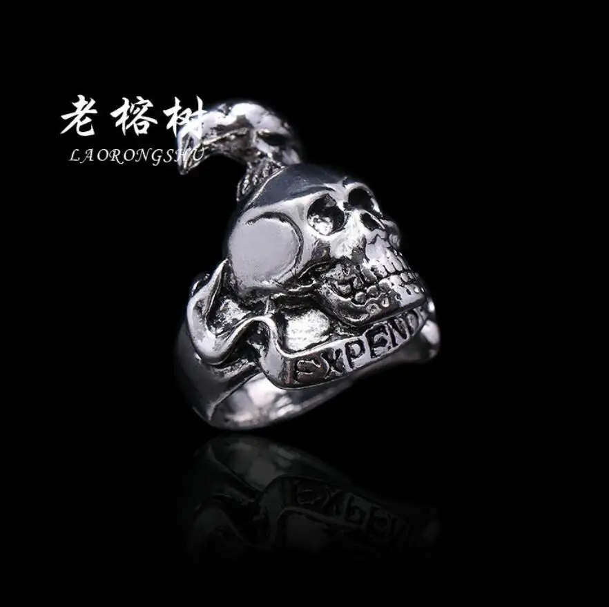 

New retro fashion unisex men's punk death squad stainless steel black silver skull ring ring fashion jewelry 8-11