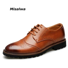 British Men Formal Dress Business Brogue Flats Male Wedding Office Working Cow Leather Oxford zapatos hombre